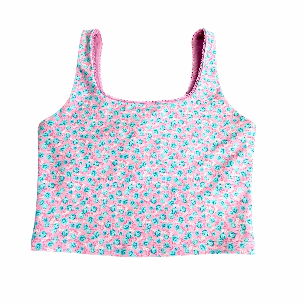 Wear It to Heart Thalia Ric Rac Tank in Shabby Chic Ditsy Pink Size S - Picture 3 of 8